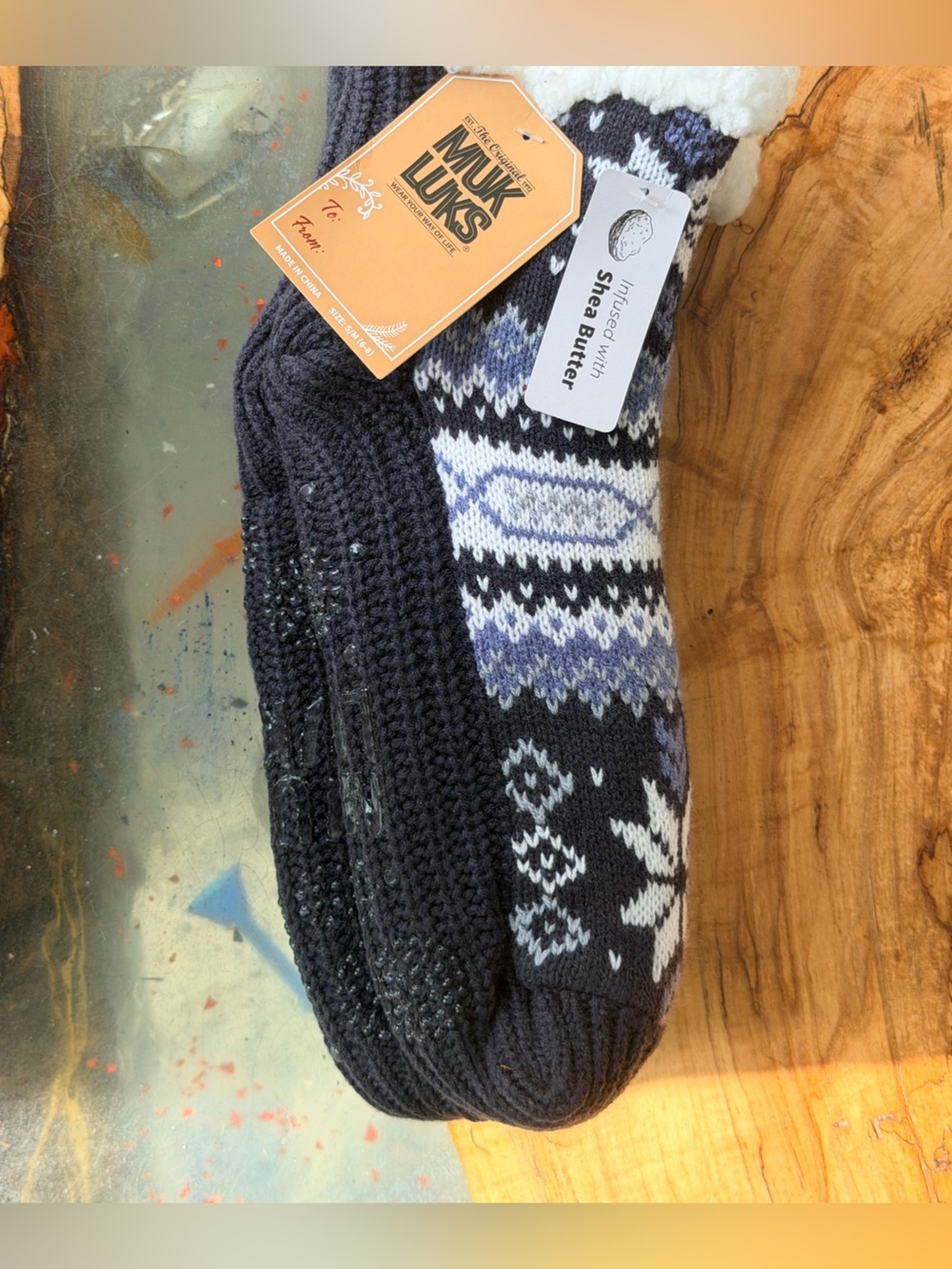 Muk Luks Slipper Socks Womens S/M 6-8 Sherpa Lined Non Slip Cozy Winter NWT